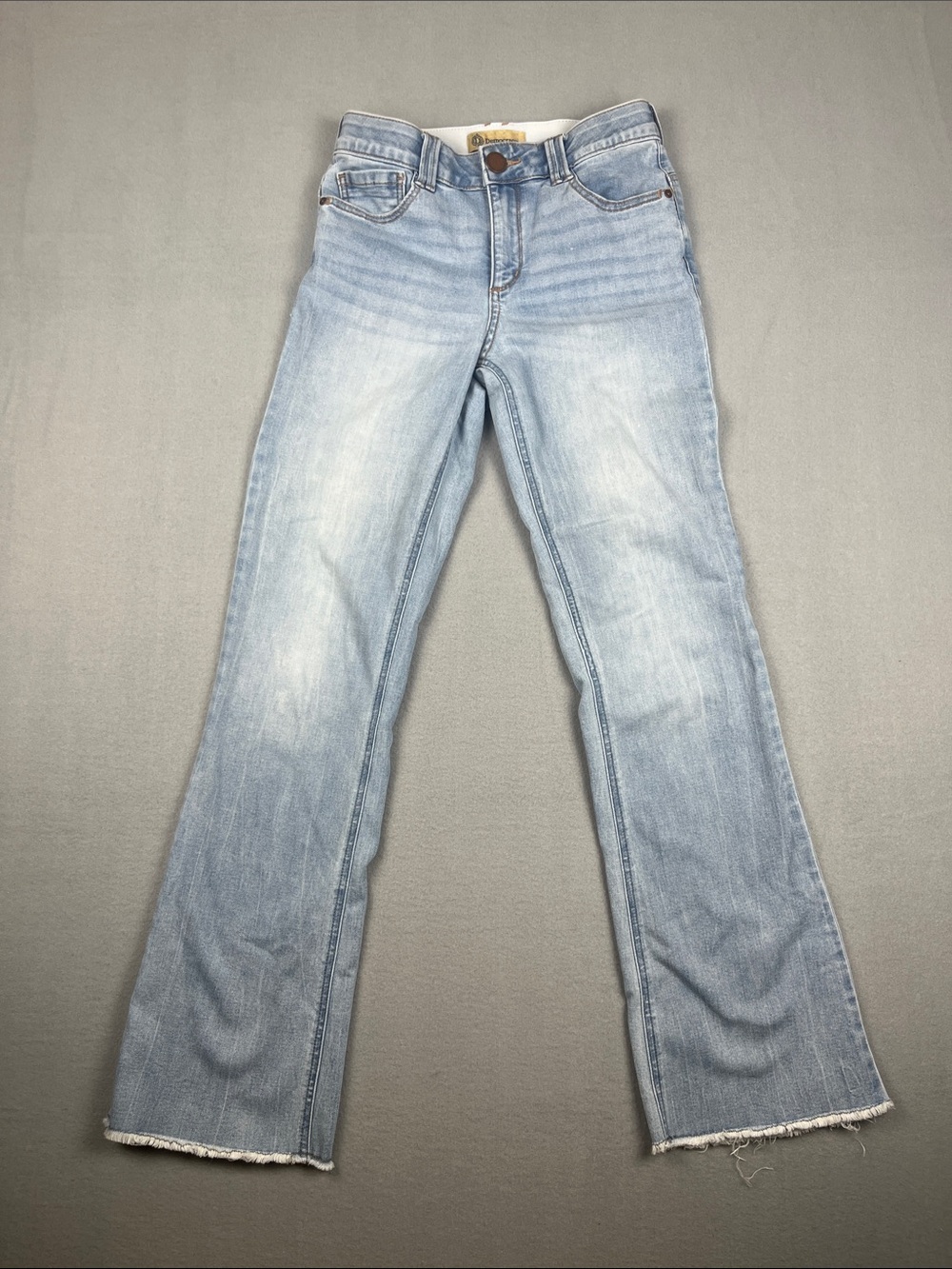 Democracy Light Blue Flare Jeans with raw hem 
Size: 4
